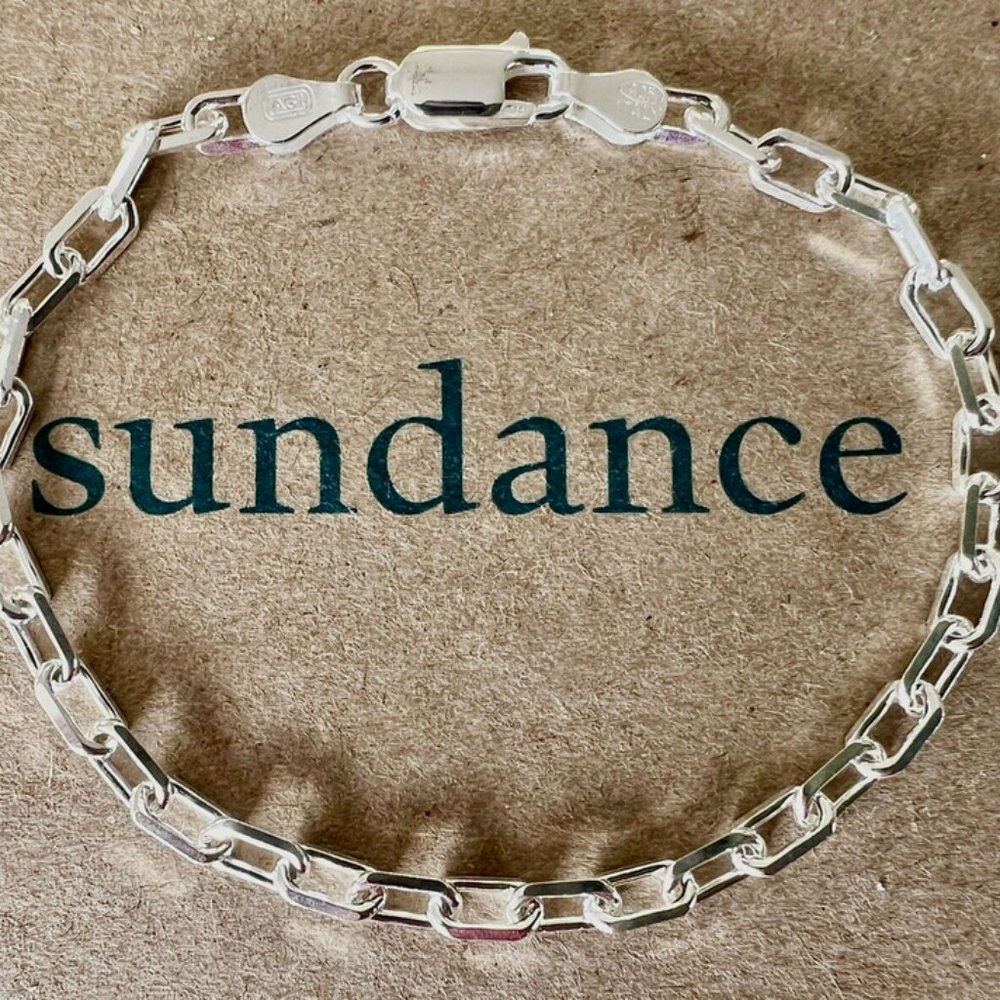 SUNDANCE $138 NEW 7" Sterling Silver Italy Paperclip 925 Link Bracelet Ladies - Picture 1 of 7